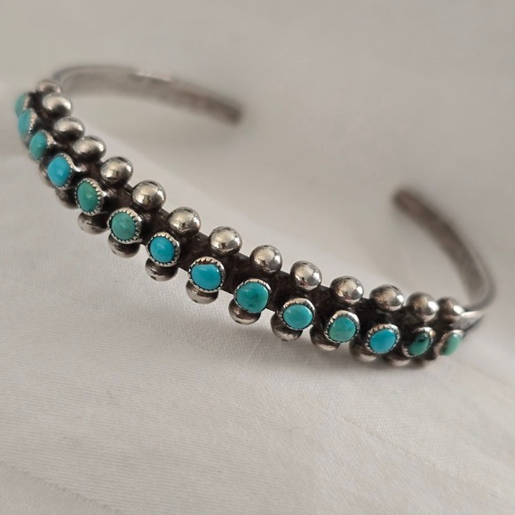 VTG Native American Zuni Snake Eye Turquoise Sterling Silver Cuff Bracelet 6" - Picture 2 of 7